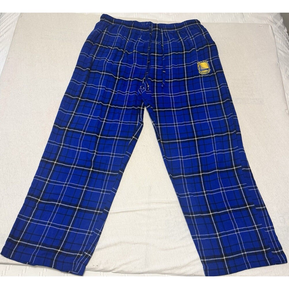 Golden State Warriors Pajama Pants Blue Plaid Unisex Pants XL Embroidered Logo